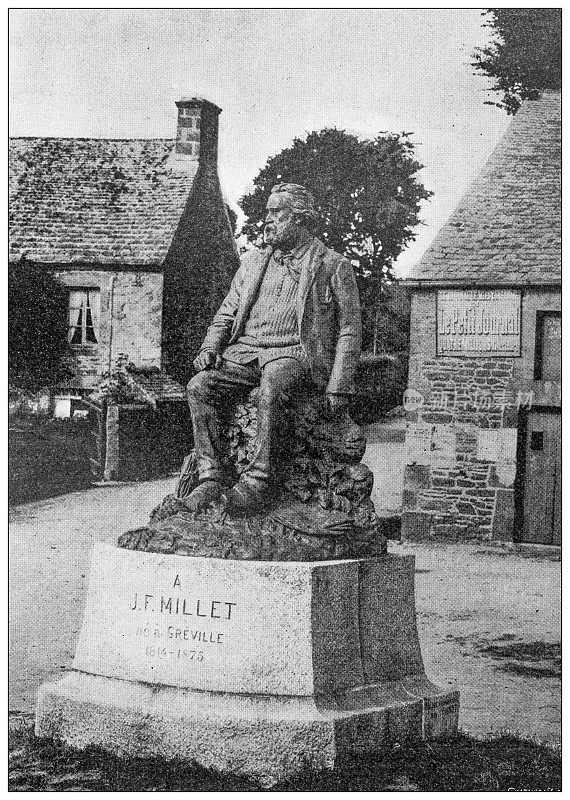 Antique image: Jean Francois Millet statue, Gréville